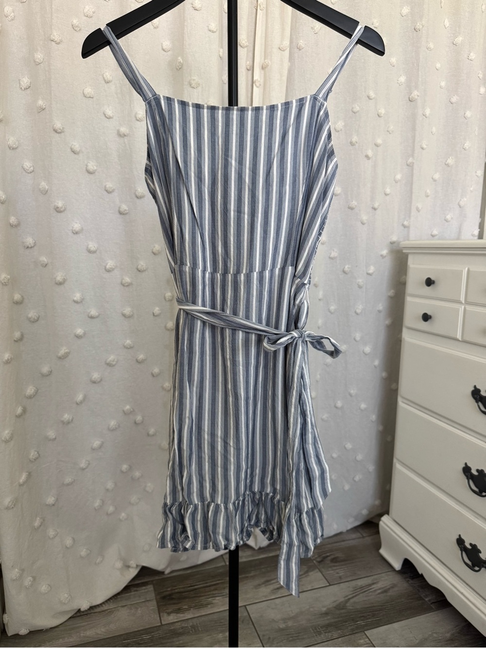 Hollister Blue and White Striped Spaghetti Strap Mini Dress